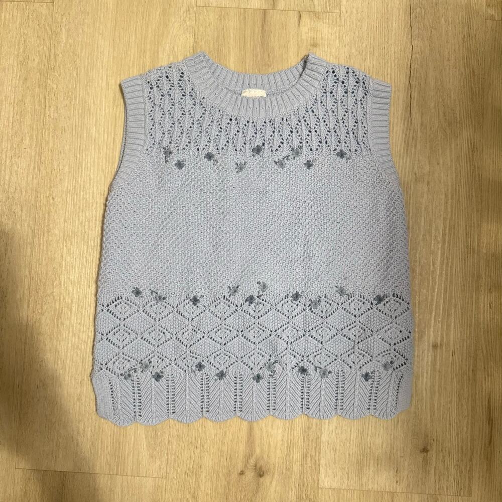 Abercrombie Kids Girls Blue Knit Sweater Vest Floral Grandmacore Preppy 11/12